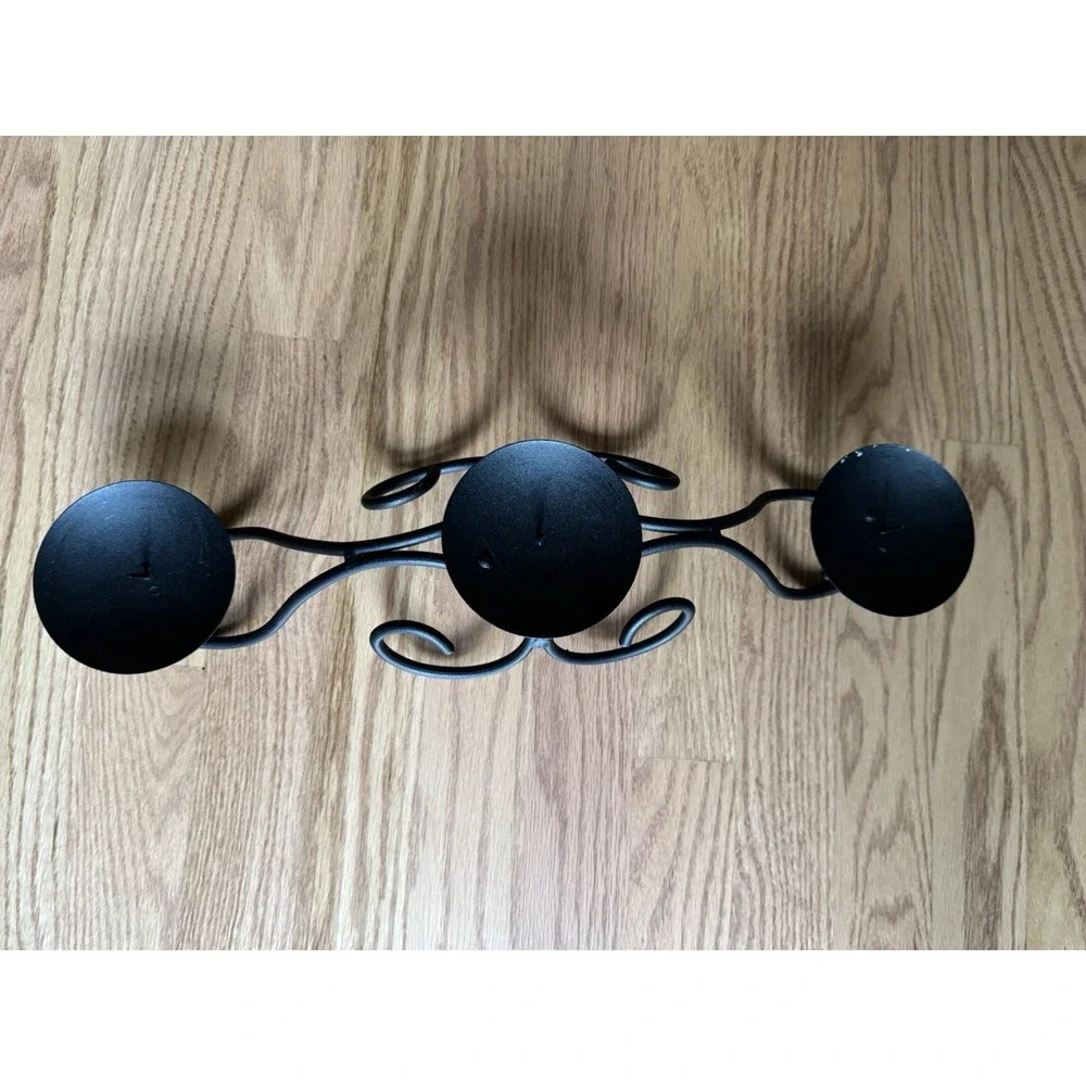 Matte‎ Black Scroll Metal Triple Pillar Candle Holder/Centerpiece 18